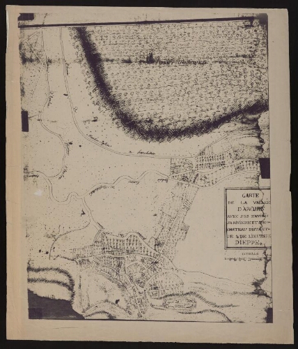Plan de la vallée d'Arques avec ses environs, sa rivière et son château