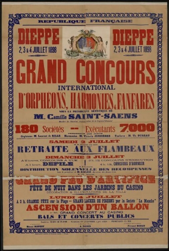 Grand concours international d'orphéons, harmonies et fanfares sous la présidence artistique de M. Camille Saint-Saëns