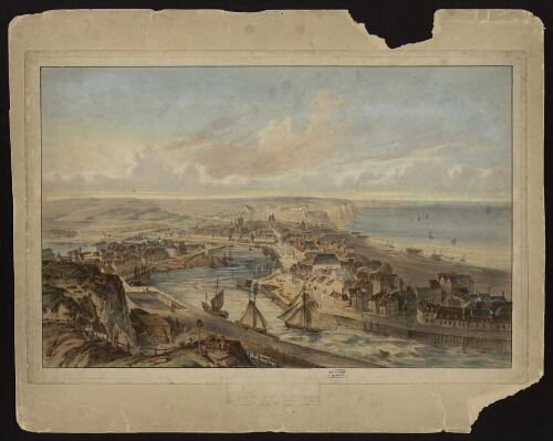 Dieppe, vue coloriée prise des falaises du Pollet