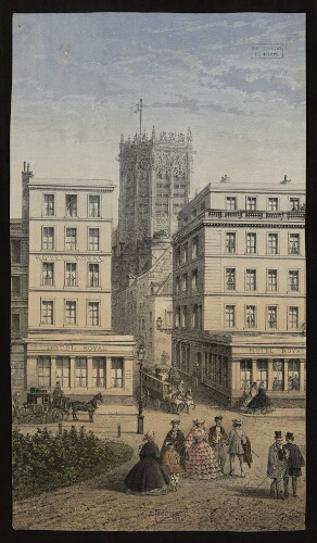 Dieppe, Eglise Saint-Jacques, Hôtel- Royal, rue Ancienne Poissonnerie, Plage, lithographie en couleur