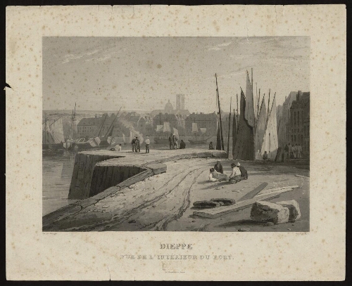 Dieppe, vue de l'intérieur du Port d'après un tableau de Bonington